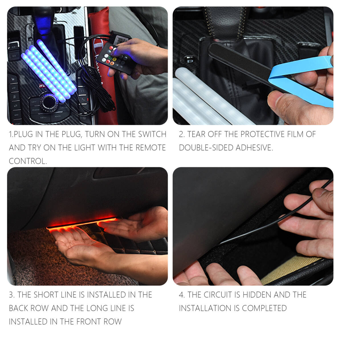 LEDテープライト アンビエントライト フットランプ 雰囲気ライト 高輝度 フットライト LEDネオンライト 車内装飾 補助照明 USBポートの画像4