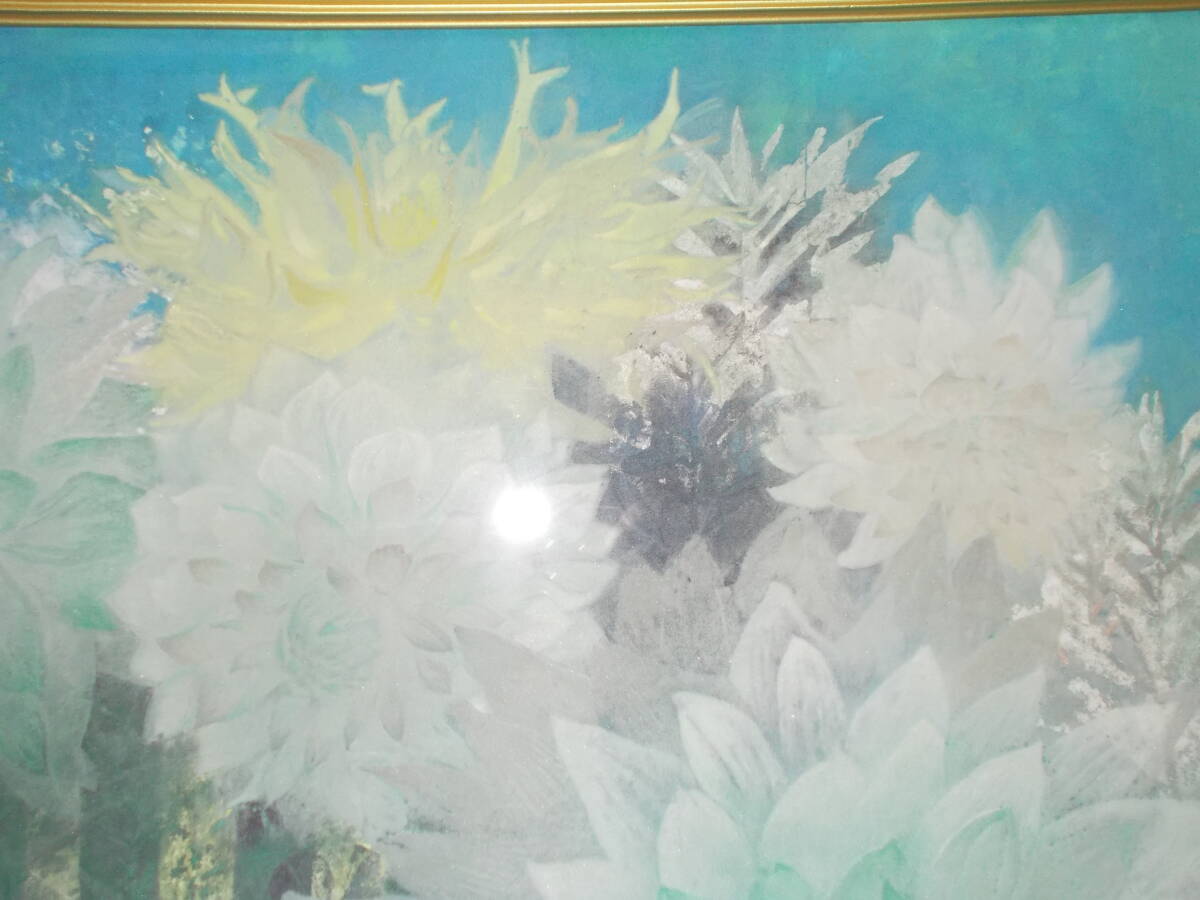 【真作】山本浩之（院展同人、筑波大学准教授）「石への時間」日本画１０Ｆ バックライトに浮かぶダリアの花弁が繊細で美しい　最高傑作　_画像7