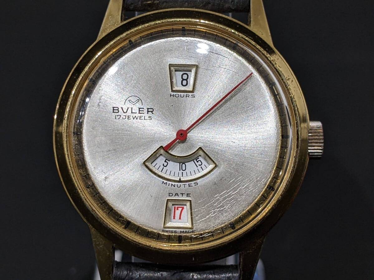 【47397】BVLER ビューラー 17JEWELS 17石 手巻き ラウンド 稼働品 コンビカラー デイト スイス製 腕時計 メンズ アンティークの画像2