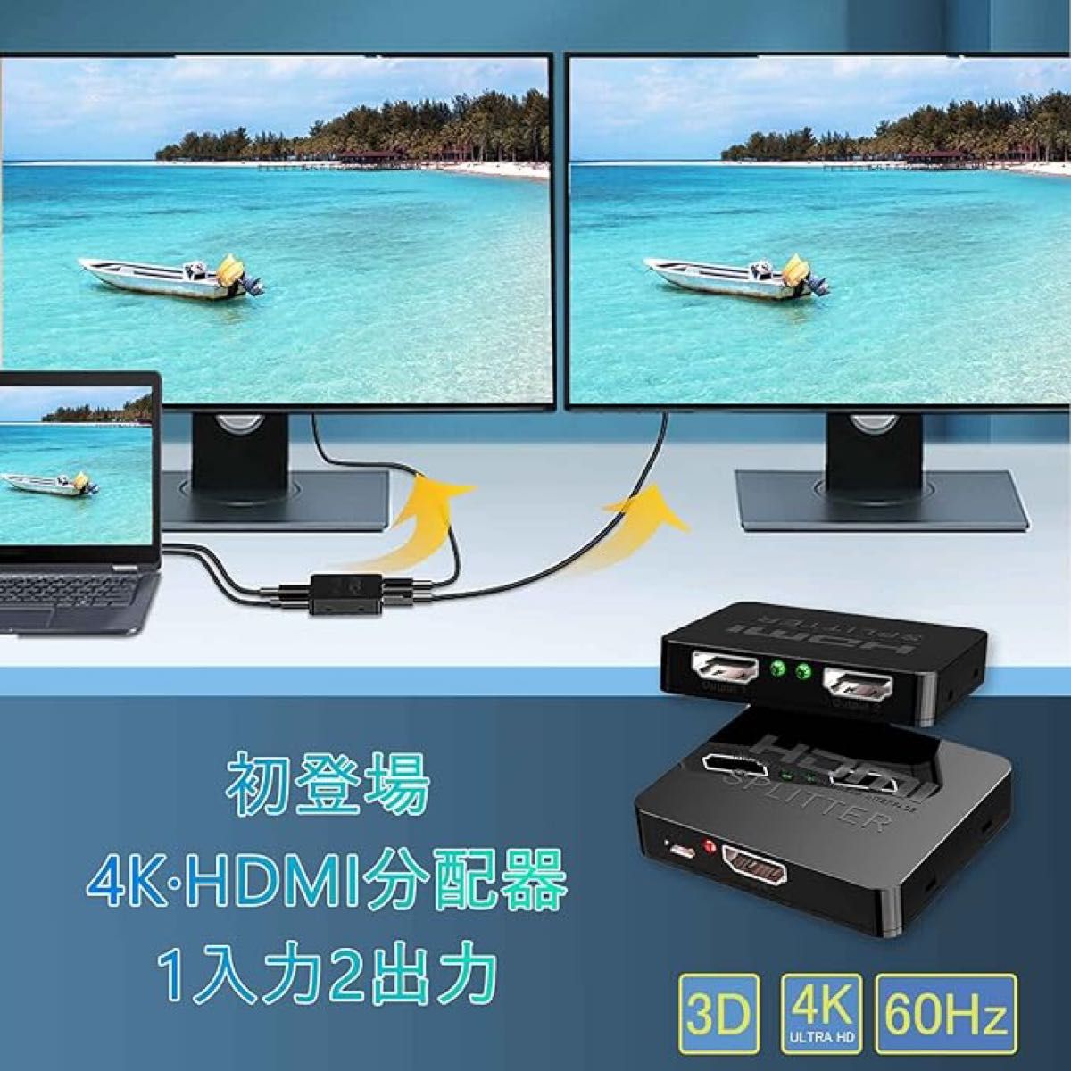 HDMI分配器 1入力2出力 4K スプリッター 3D 1080p HDMI1.4 PS5 Xbox HDTV DVD 対応