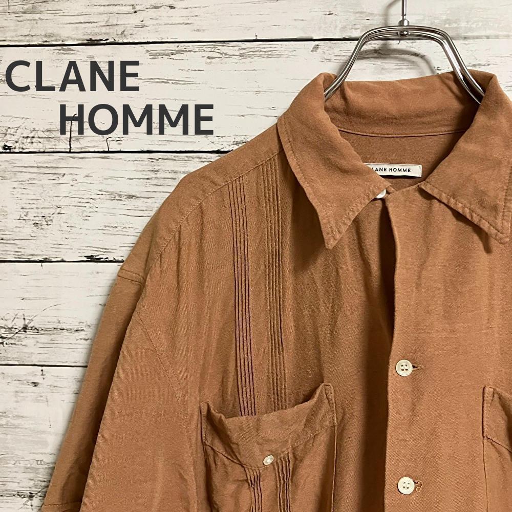 希少品◎リネン シルク キューバシャツ CLANE HOMME クラネ オム ボタンダウン シャツ オーバーサイズ ブラウン メンズ JPN1_画像1