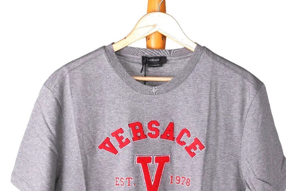  Versace bell search men's bar City Logo T-shirt gray size XL VERSACE 1008480 1A06062 1E100 new goods 