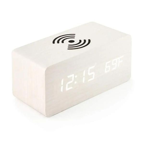 BL008:ワイヤレス充電付き木製時計 電子時計 時刻 日付 温度 ベッドサイド テーブル_カラー２