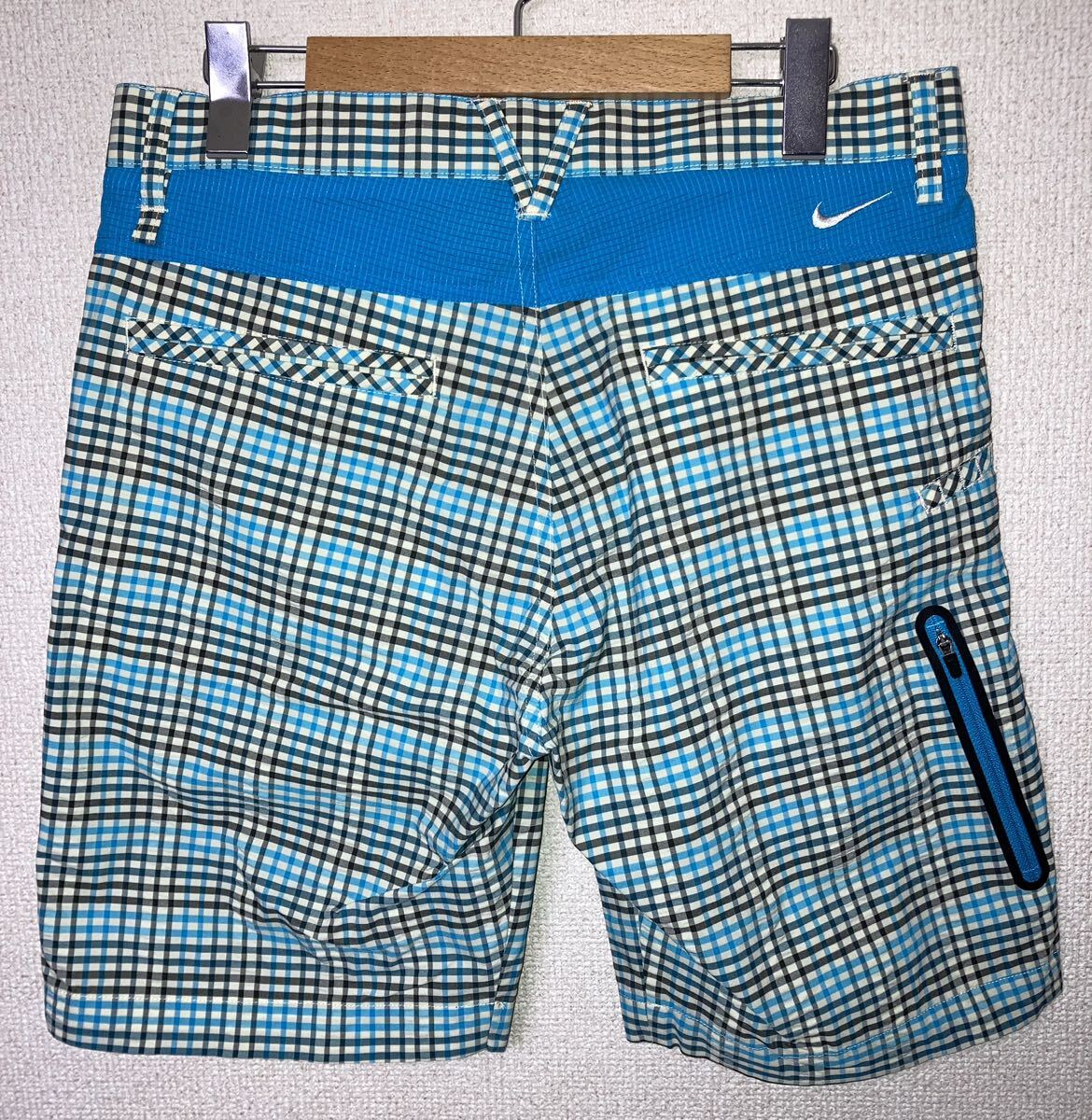 クリーニング済　NIKE GOLF ナイキ　ゴルフ　チェック柄　ブルー　ドライ　ハーフパンツ 31サイズ　ウエスト80 635547_画像2