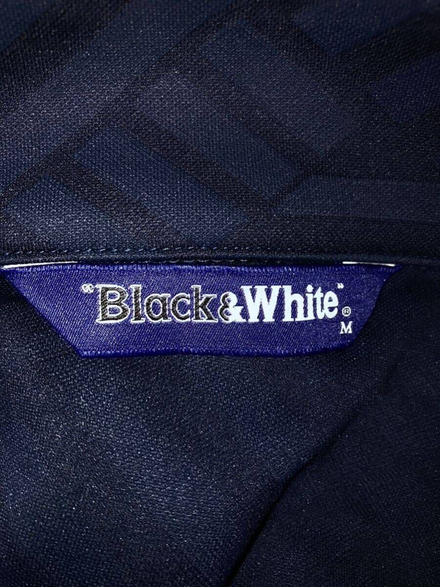 BLUE LABEL by Black&White　ブルーレーベル　ブラック&ホワイト　ハイネック　ジャガード　千鳥格子 長袖 ドライ シャツ ネイビー Mサイズ_画像5