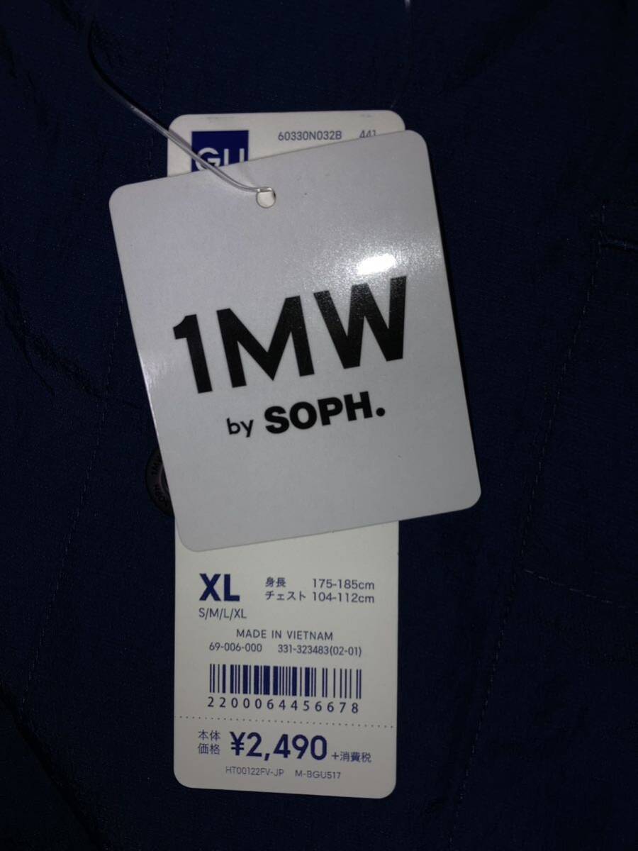 新品タグ付　1MW by SOPH.　GU ジーユー　ソフ　オープンカラー　ボタン　半袖　シャツ　XLサイズ　紺　ネイビー　ナイロン　331-323483_画像6