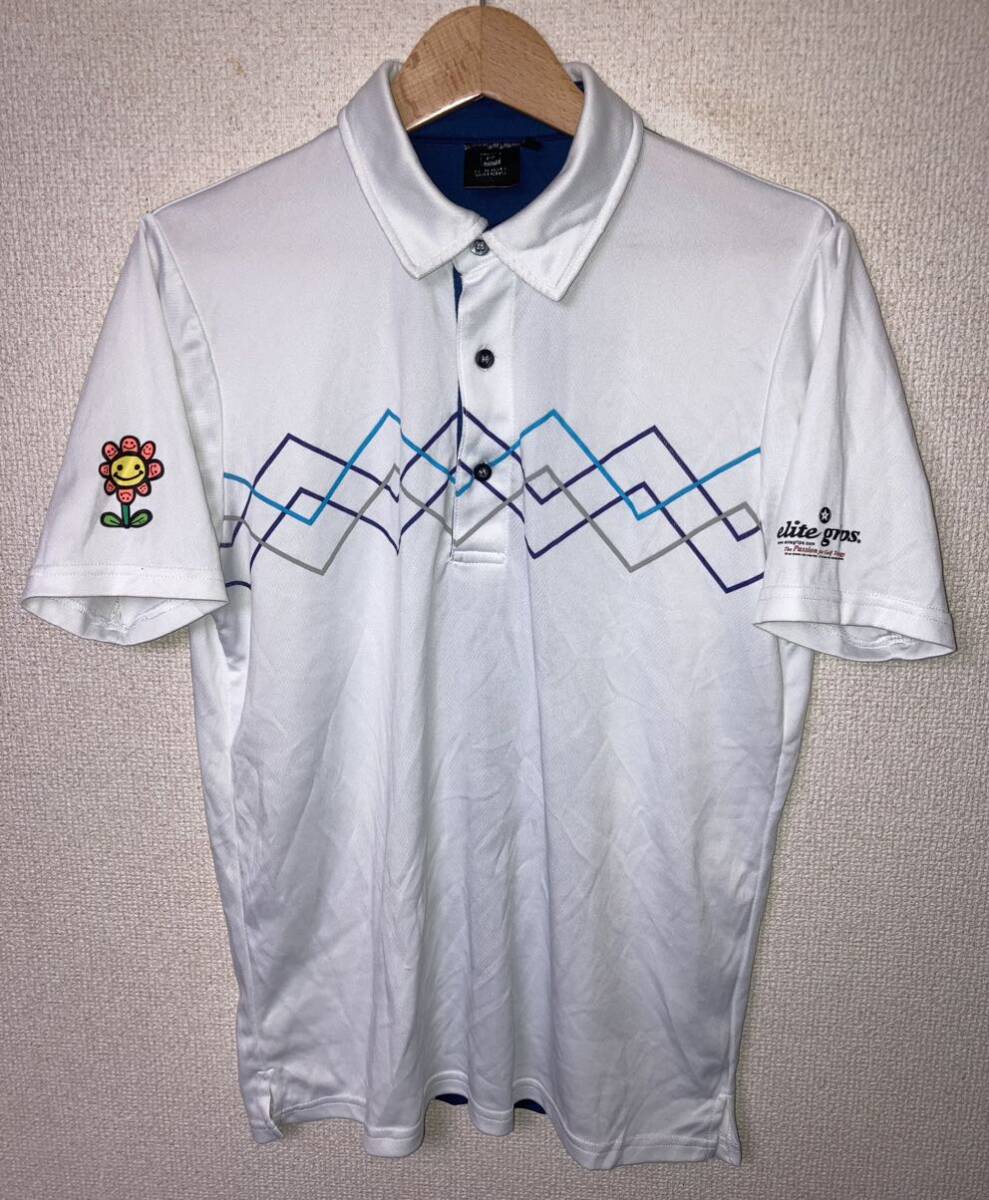elitegrips × ROUGH WATERS エリートグリップ ラフウォーター 半袖 ドライ ポロシャツ Lサイズ ゴルフ 白 ホワイト 胸 クロス柄の画像1