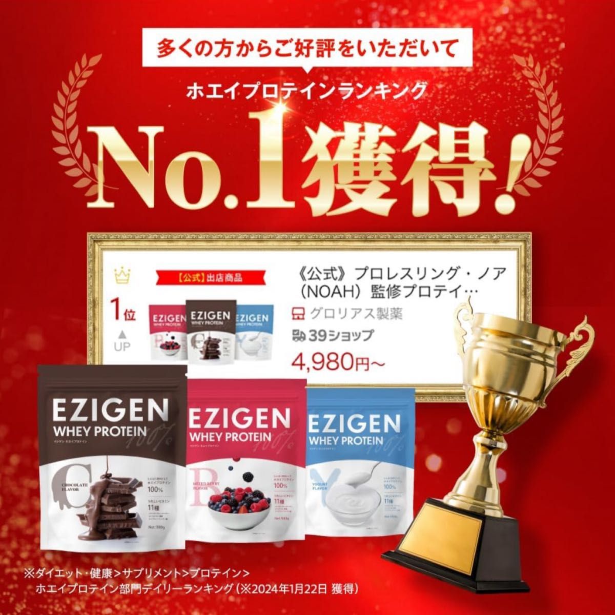 プロレスリング・ノア（NOAH）監修プロテイン EZIGEN イジゲン ホエイ プロテイン ヨーグルト風味(単品) 1kg