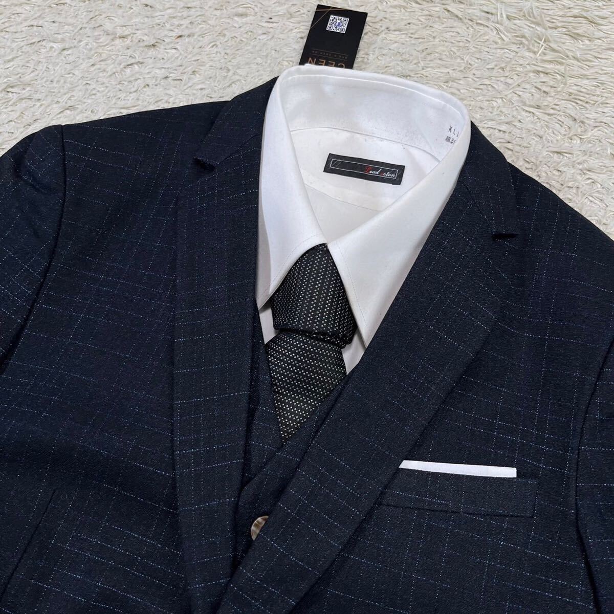 [ new goods * unused ]CEEN suit setup three-piece 3 piece tailored jacket check black gray 2XL XXL