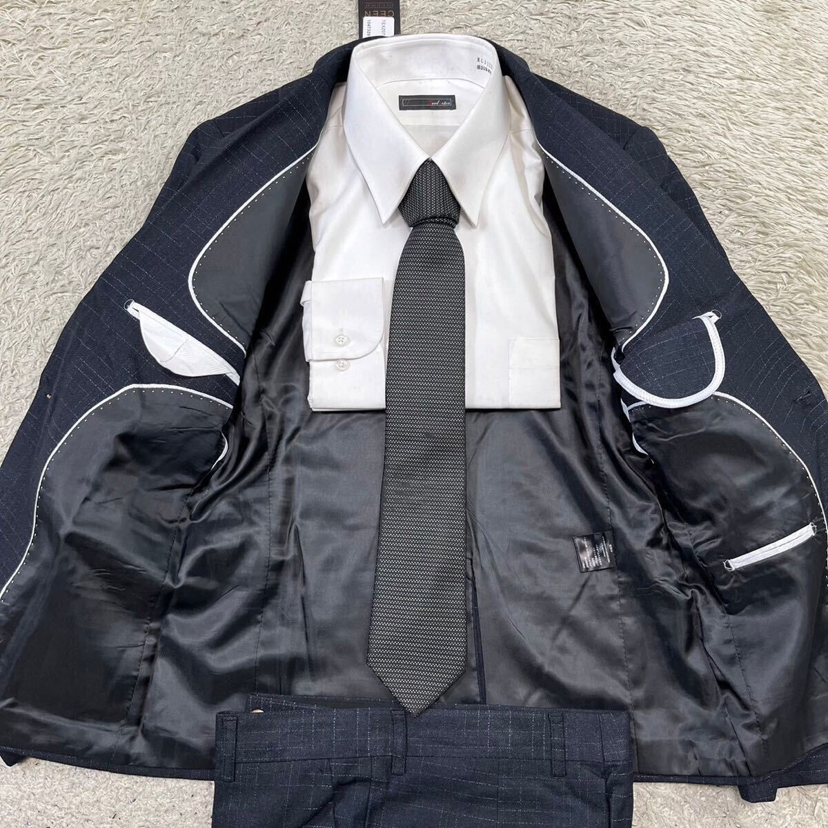 [ new goods * unused ]CEEN suit setup three-piece 3 piece tailored jacket check black gray 2XL XXL