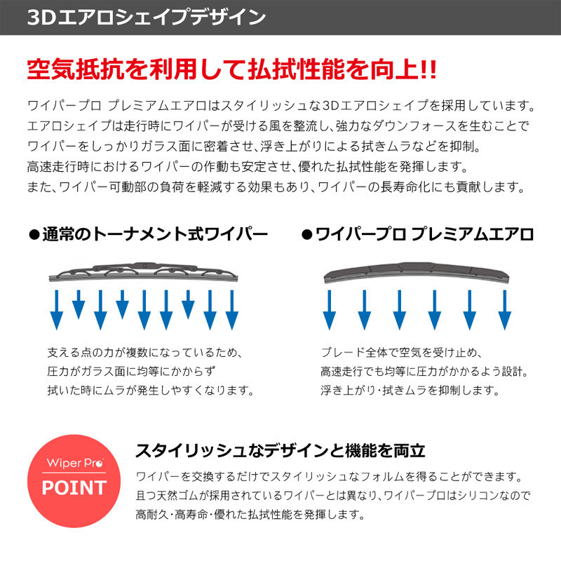 純正エアロタイプ ワイパー ハイエースワイド H16.8～ KDH211K/221K/3B、TRH22#B/1#K/2#K/1#W/2#W シリコン 1台分/2本SET GC5555_画像5