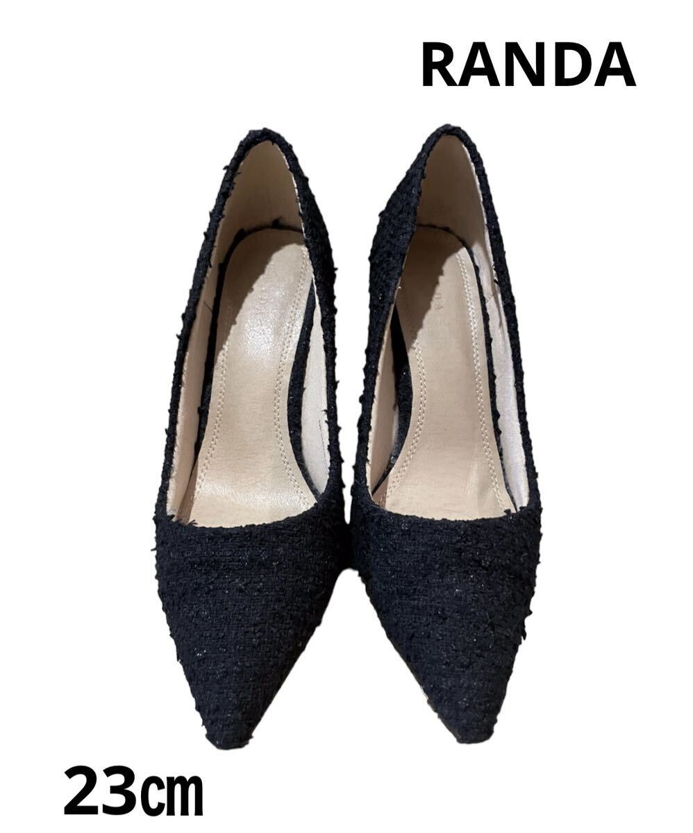 ランダranda 23㎝パンプス 黒 ブラック 靴 ハイヒール　ツイード　シンプル　可愛い_画像1