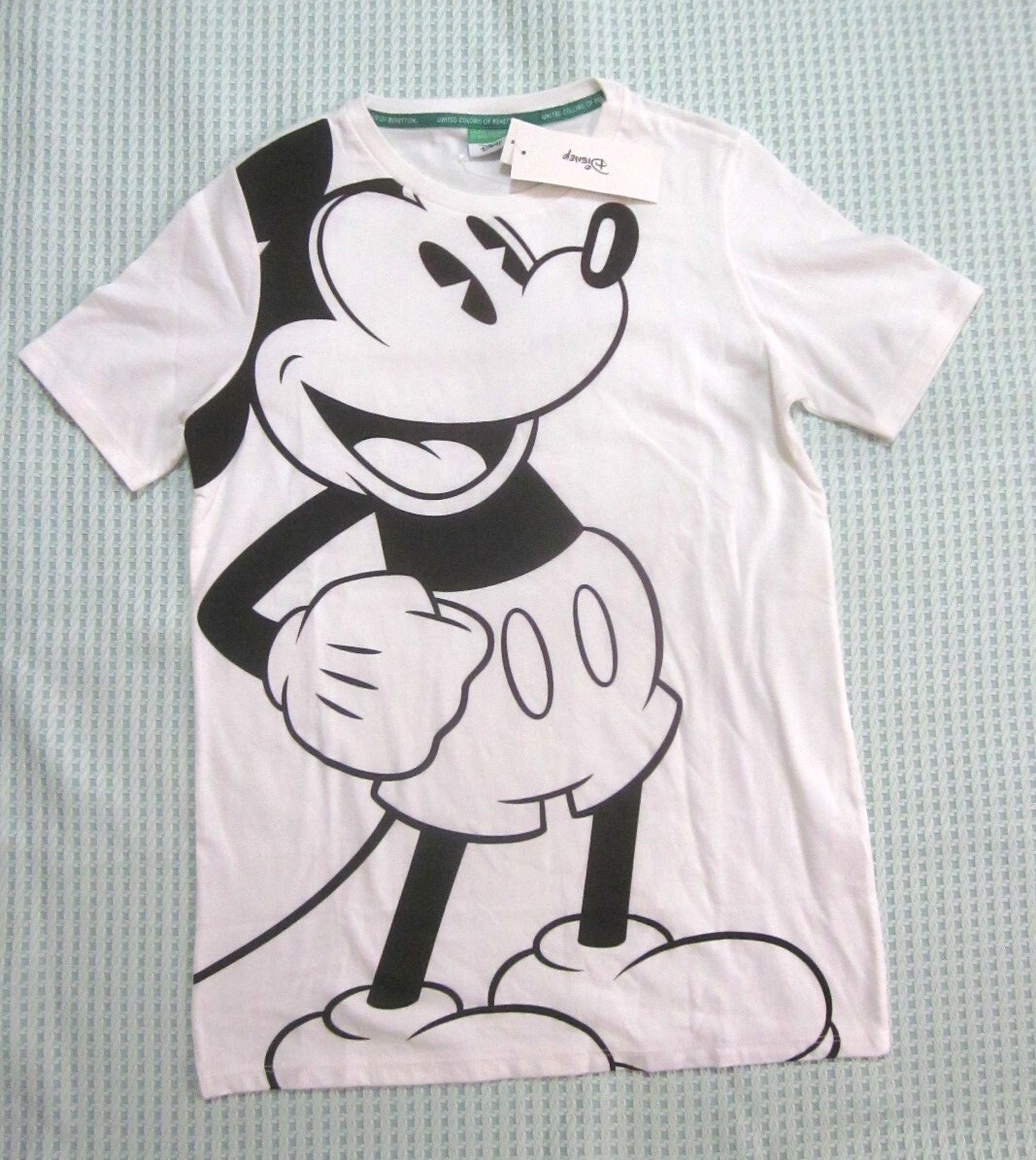 6009円タグ付き 未使用 ベネトン BENETTON × Disney コラボ 半袖 Tシャツ XS 155/80 白 ミッキーマウス ディズニー 6735_画像1