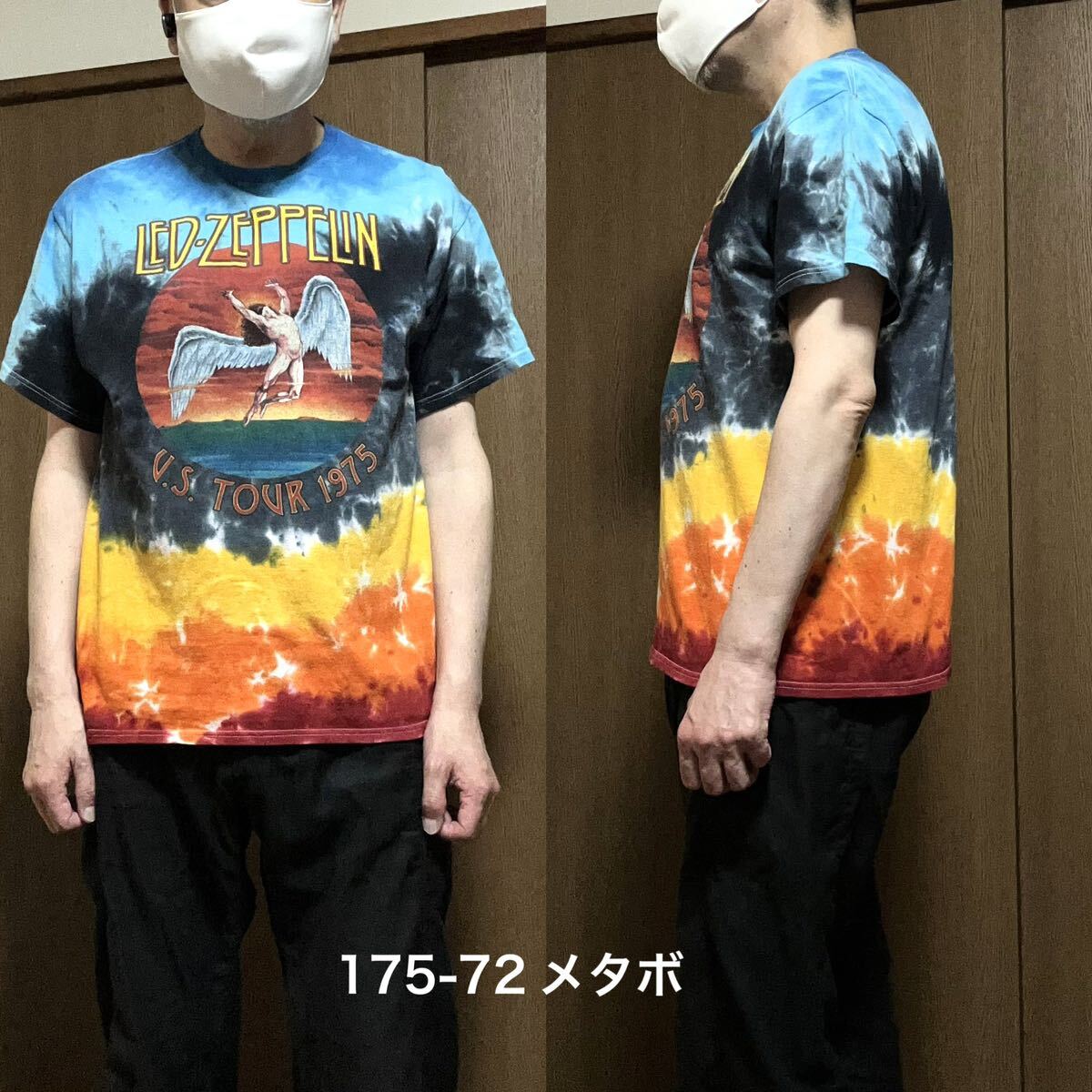 Lサイズ！レッドツェッペリン 古着半袖Tシャツ タイダイ LED-ZEPPELIN ロックTバンドT U.S.TOUR 1975