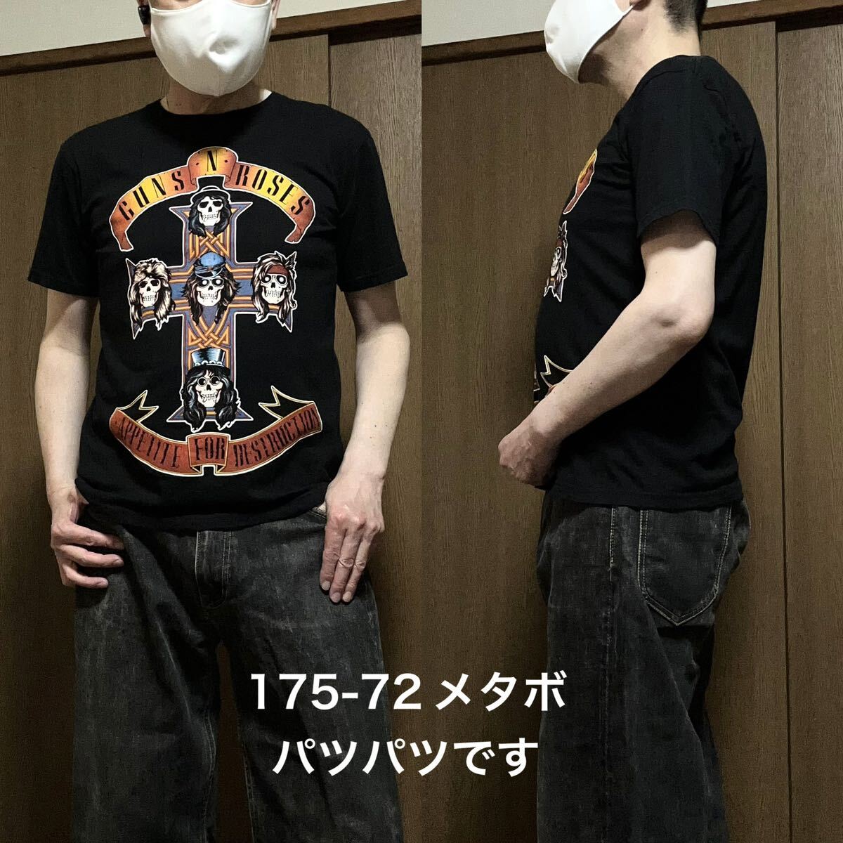 タイトMサイズ！ガンズ・アンド・ローゼズGuns N' Roses 古着半袖Tシャツ 黒 ロックTシャツ バンドTシャツ ブラック プリントTシャツ _画像5