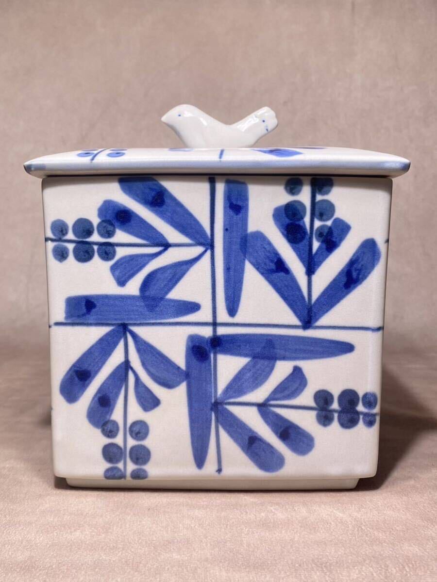  new goods unused Showa era Vintage Japan craft ceramics and porcelain bread case * bread case . writing blue and white ceramics unopened antique antique Showa Retro 