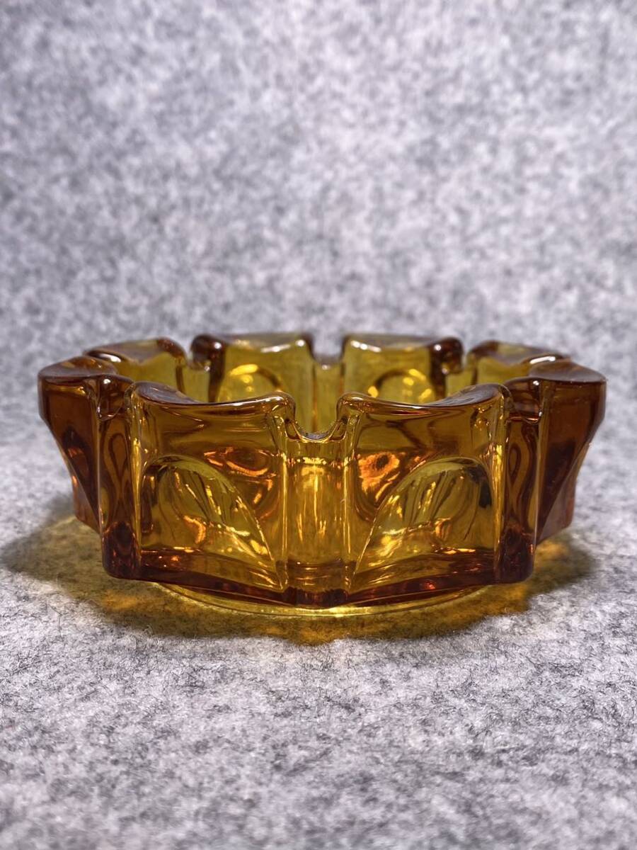  new goods unused Showa era Vintage TOYO GLASS ashtray 11cm amber glass Orient glass made in Japan amber glass ashu tray small amber color 