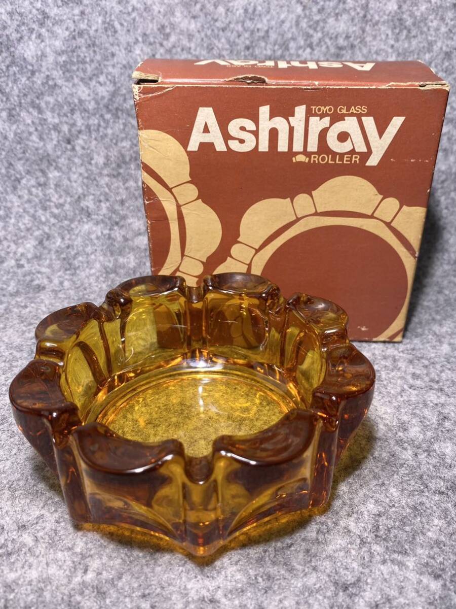  new goods unused Showa era Vintage TOYO GLASS ashtray 11cm amber glass Orient glass made in Japan amber glass ashu tray small amber color 