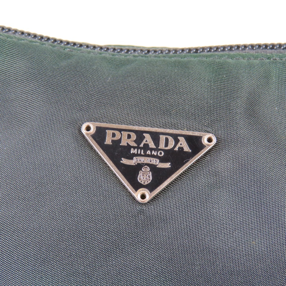 41432★1円スタート★PRADA プラダ 中綺麗 ハンドバッグ 小物入れ 三角ロゴ トライアングルロゴ ヴィンテージ ポーチ ナイロン グリーンの画像6