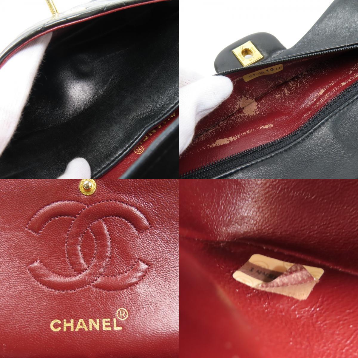 41382★1円スタート★CHANEL シャネル 美品 Wフラップ23 チェーンショルダーバッグ マトラッセ ターンロック ラムスキン ブラックの画像9