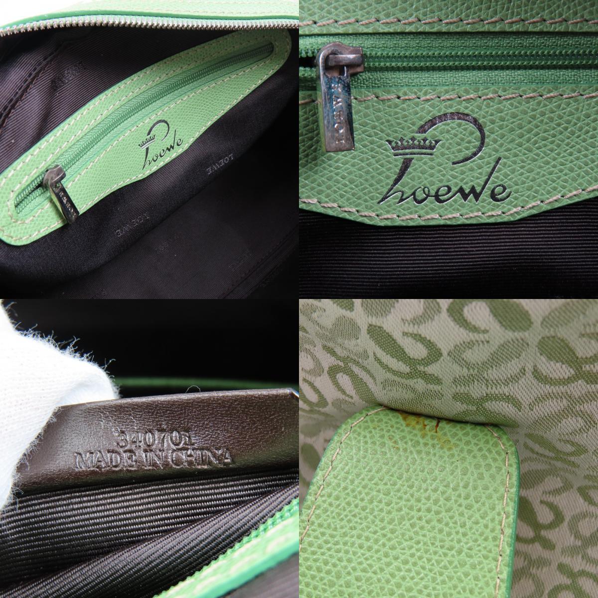 41499*1 иен старт *LOEWE Loewe превосходный товар bo- кольцо сумка дыра грамм Vintage ручная сумочка парусина кожа зеленый 