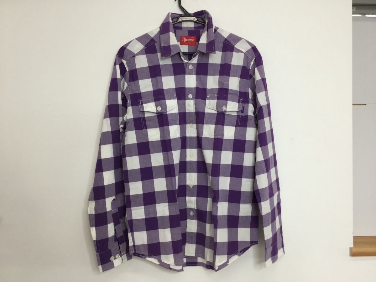 ●営HS277-60 Supreme シュプリーム チェック ネルシャツ サイズ M パープル Flannel shirt 長袖の画像1