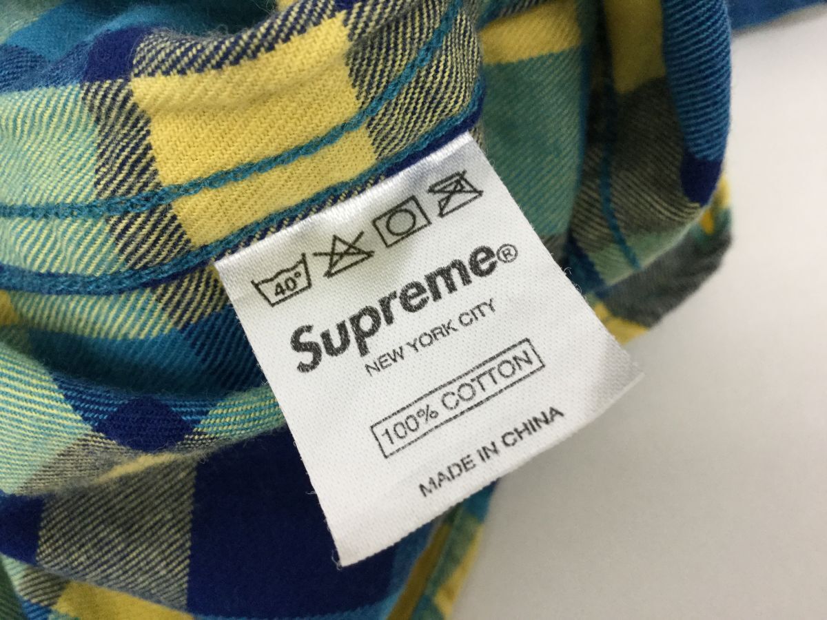 ●営HS275-60  Supreme シュプリーム チェック ネルシャツ サイズ S ブルー×イエロー Flannel shirt 長袖の画像9