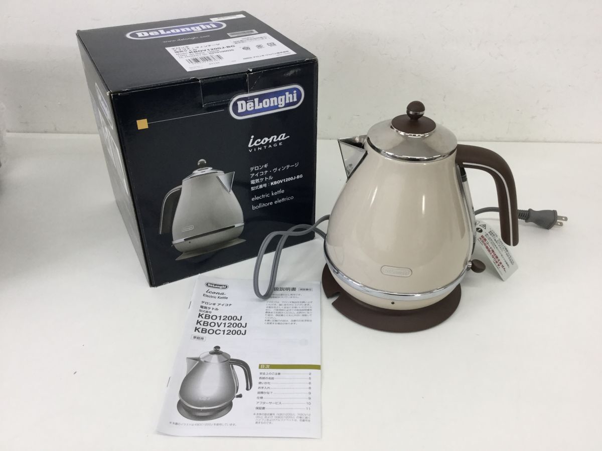 ●営HS294-80　DeLonghi デロンギ アイコナ ヴィンテージ コレクション 電気ケトル 1.0L KBOV1200J-BG ドルチェベージュ ポット レトロ_画像1