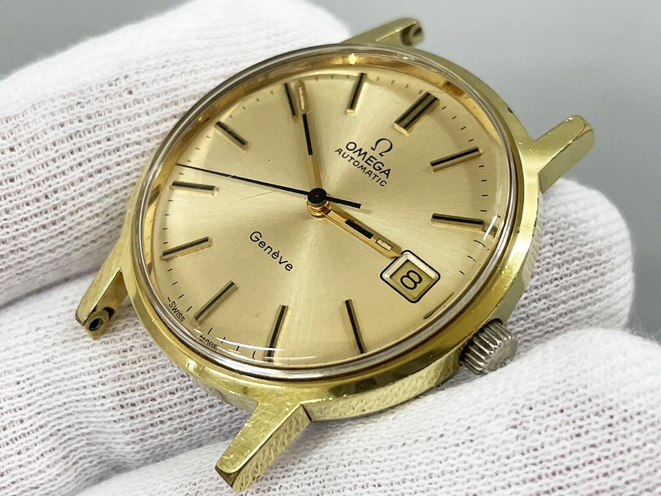 OMEGA オメガ ジュネーブ デイト オートマ ヴィンテージ 稼働 ゴールド文字盤 メンズ 腕時計の画像3
