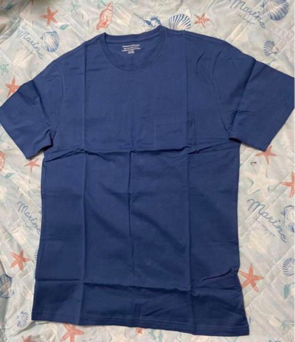 Tシャツ　2枚組 クルーネック スリムフィット 半袖 メンズ　ヘザーネイビー　胸ポケット　紺色　洗い替え　スポーツ　部活