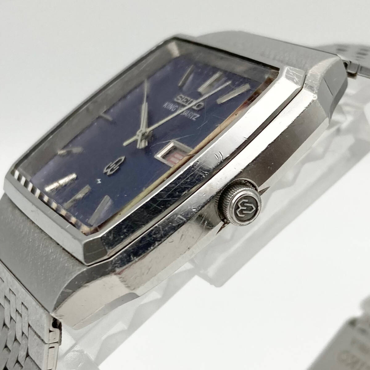 1円 稼働品 SEIKO KING QUARTZ セイコー キングクォーツ 5856-5000 デイデイト 青文字盤 純正ベルト メンズ 腕時計 ヴィンテージ SC4512_画像4