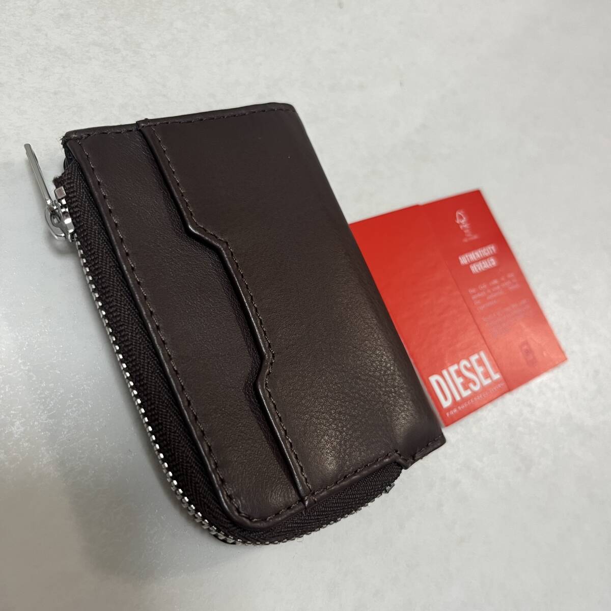 * new goods unused /DIESEL/ price 17000 jpy * tag. card attaching diesel DIESEL oval ti- Logo key case Mini wallet Brown 