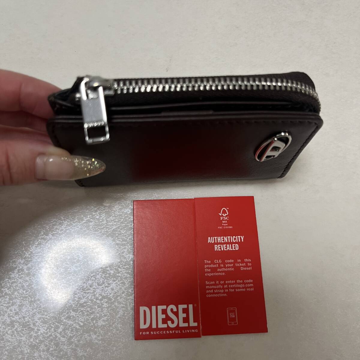 * new goods unused /DIESEL/ price 17000 jpy * tag. card attaching diesel DIESEL oval ti- Logo key case Mini wallet Brown 