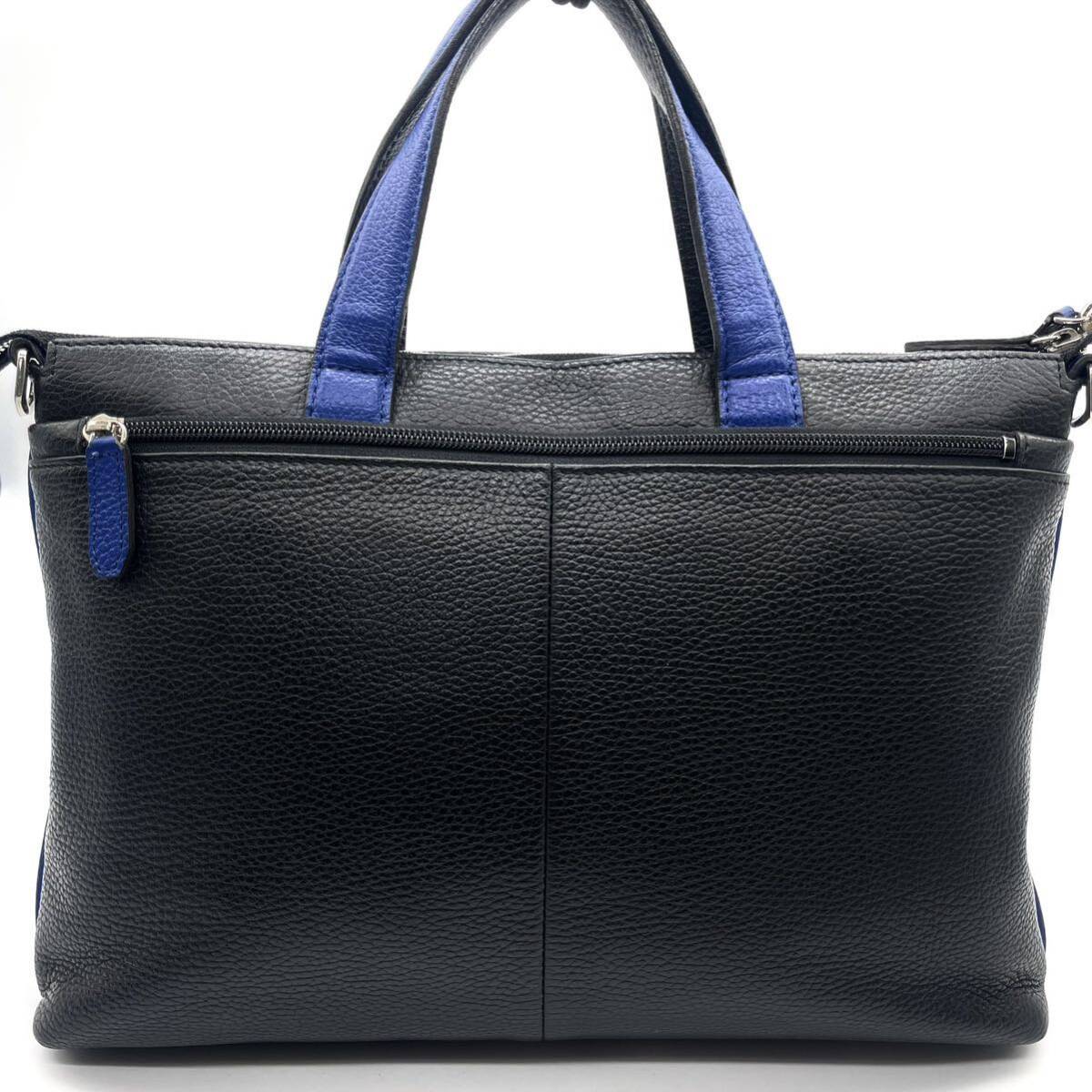  ultimate beautiful goods /A4 storage * Fujita kaFUJITAKA men's 2way business bag briefcase shoulder Logo type pushed . blue × black leather rare color *