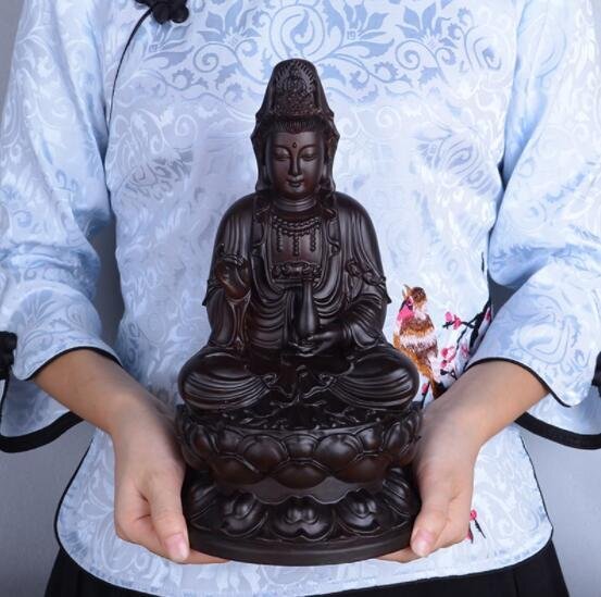 美品★仏教美術 木彫仏像 精密細工 木彫り 天然木 置物 浄瓶観音菩薩座像 仏像 高さ20cmの画像3
