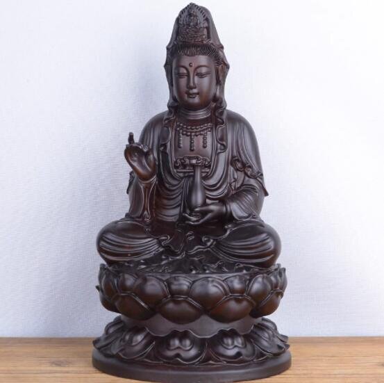 美品★仏教美術 木彫仏像 精密細工 木彫り 天然木 置物 浄瓶観音菩薩座像 仏像 高さ20cmの画像1