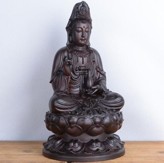 美品★仏教美術 木彫仏像 精密細工 木彫り 天然木 置物 浄瓶観音菩薩座像 仏像 高さ20cmの画像2