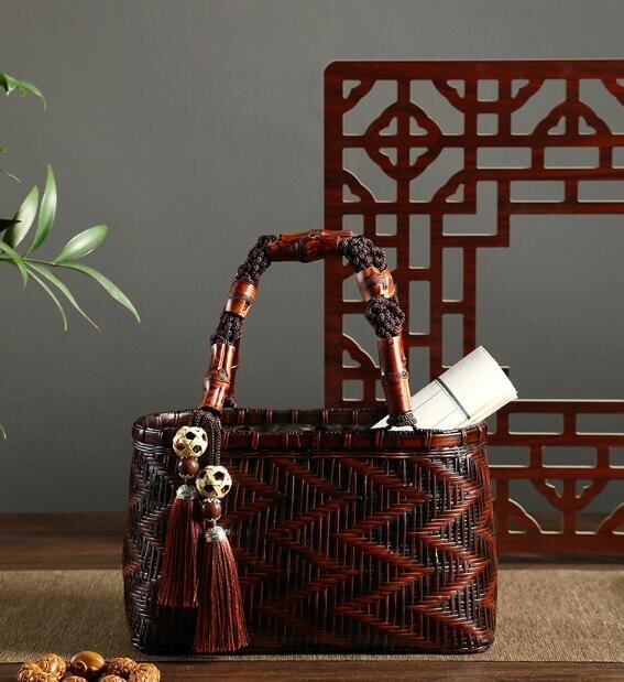 beautiful goods * nature. superior article basket storage basket stylish bamboo . braided taking . in stock hand handmade tote bag basket flower fire kimono basket 