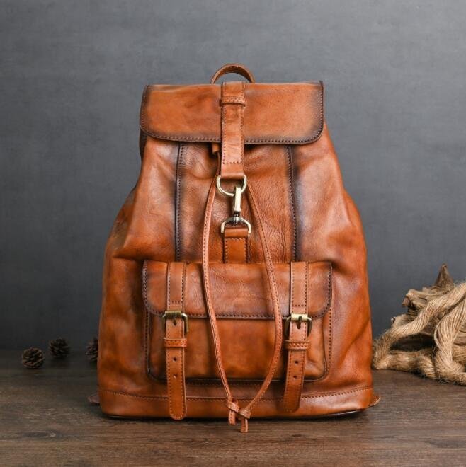  popular new goods * original leather rucksack men's leather backpack retro rucksack outdoor commuting going to school 
