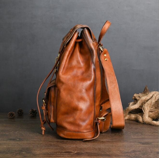  popular new goods * original leather rucksack men's leather backpack retro rucksack outdoor commuting going to school 