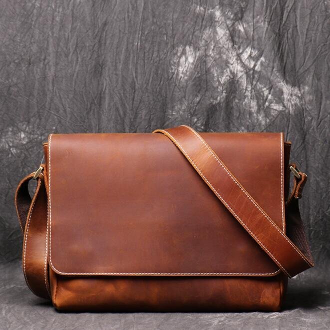  popular recommendation * retro manner natural cow leather original leather men's bag shoulder bag 13PC business bag commuting going to school 