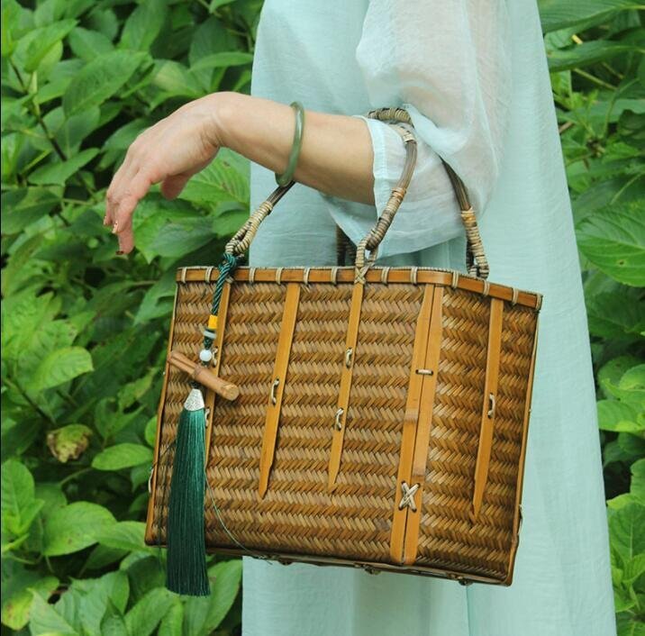 新入荷★手作り 竹編包 収納バッグ 自然竹の編み上げ 竹製品 ハンドバッグ 便攜の画像1