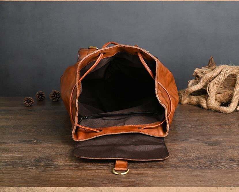  popular new goods * original leather rucksack men's leather backpack retro rucksack outdoor commuting going to school 