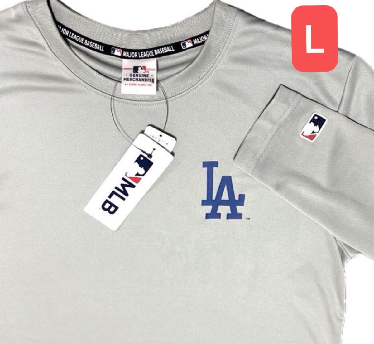 新品　MLB LAドジャース　ワンポイントロゴ　ドライメッシュロングTシャツ　L 灰色　グレー　野球ウェア　大谷翔平 クーポン対象