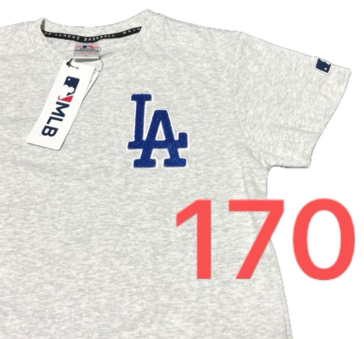 新品　MLB公式　ロサンゼルス･ドジャース　　半袖Tシャツ　キッズ　170 ロゴ刺繍　もこもこ　バックプリント　ロゴＴ　大谷翔平