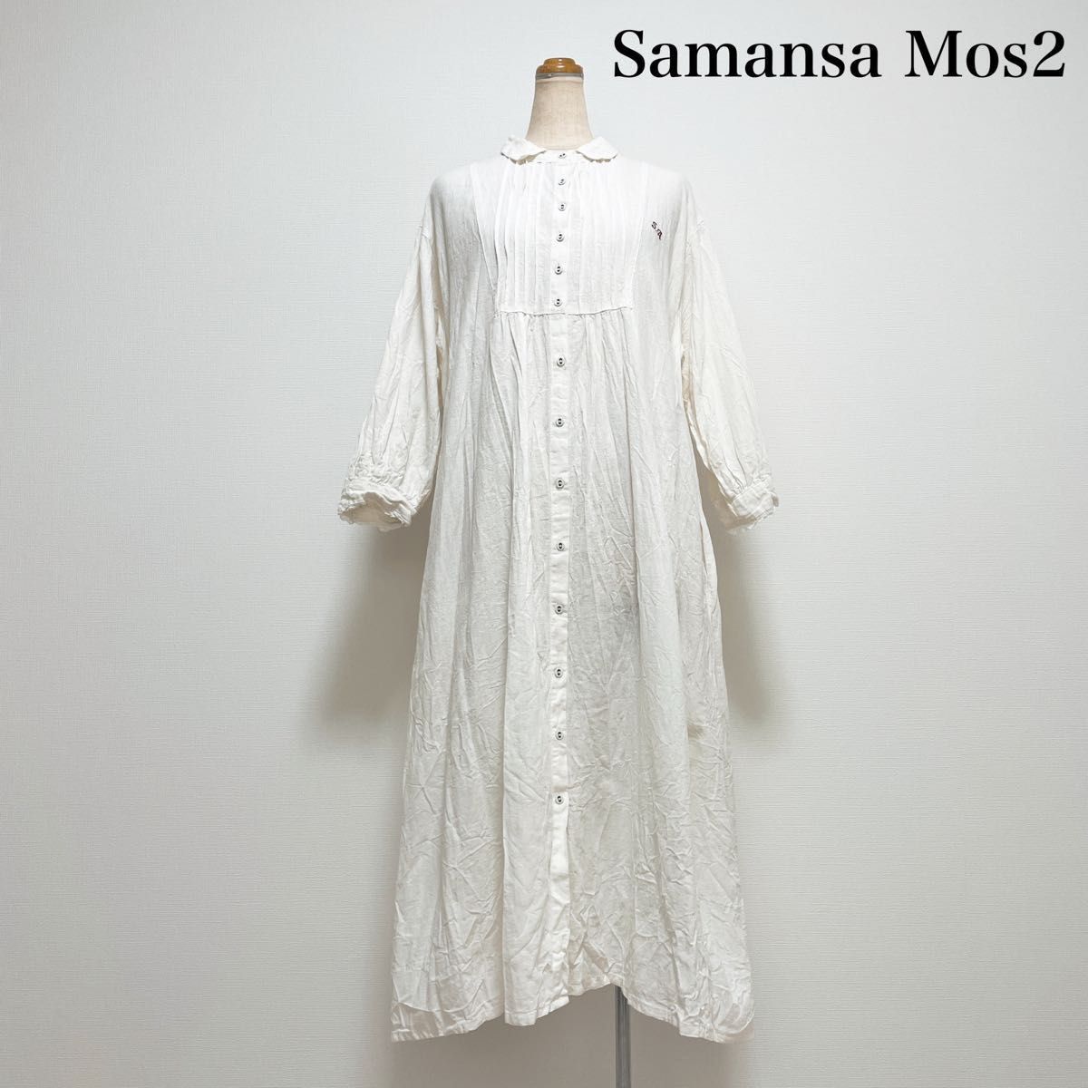Samansa Mos2 サマンサモスモス 35th SA刺繍ワンピース 麻綿 ナチュラル ゆったり
