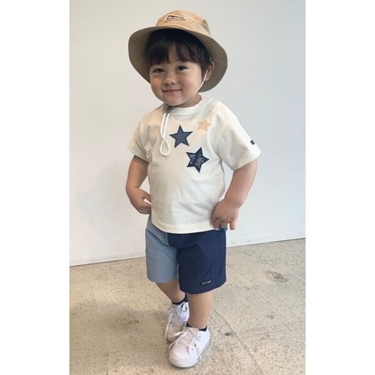 【新品】petitmainプティマイン星パッチワークTシャツ90cmパープル 男の子ナルミヤ 半袖Tシャツ春夏