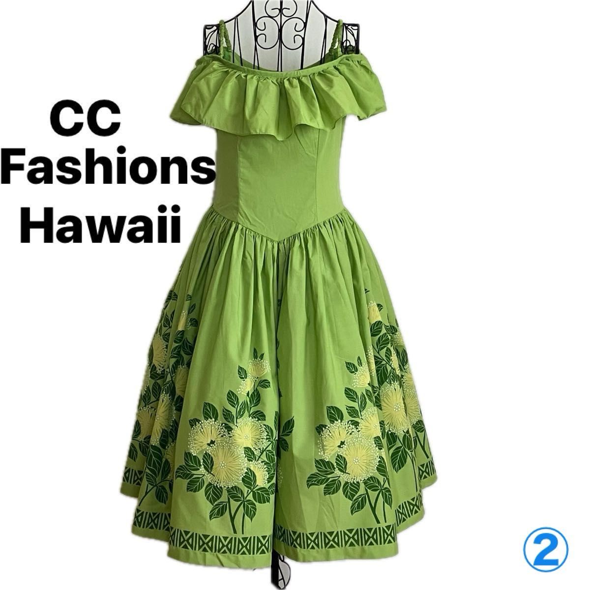 オヒアレフアの花柄＆タパ柄のドレス　フラドレス　フラダンス  ハワイアンファブリック