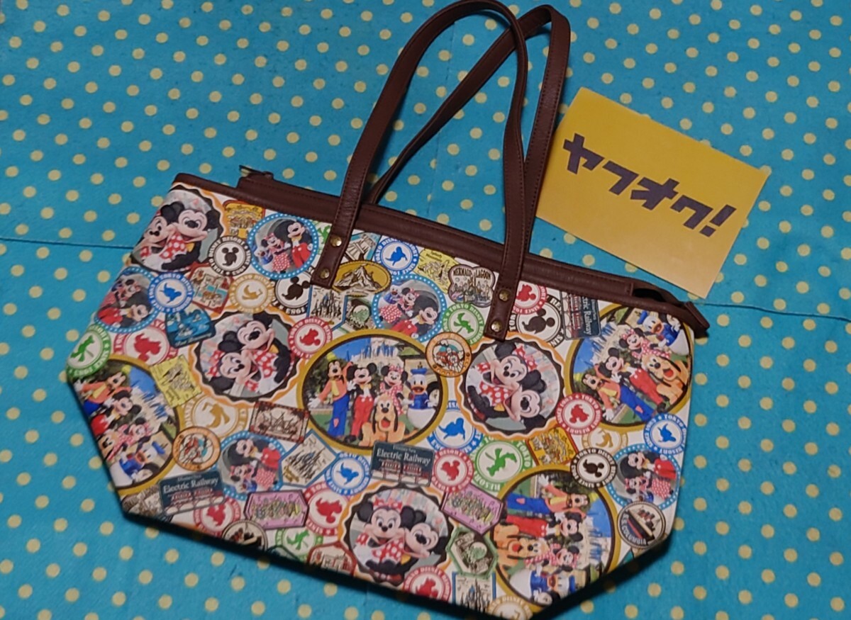 TDL◎TDS◎園内購入限定ディズニーリゾート大容量おおきめ実写トートバッグ アトラクション柄◎水濡れ防止撥水加工かばん ミッキー◎ミニー_画像1