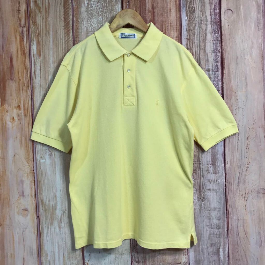 [ beautiful goods ] Yves Saint-Laurent Yves Saint Laurent Vintage man and woman use tops polo-shirt with short sleeves Logo embroidery yellow 